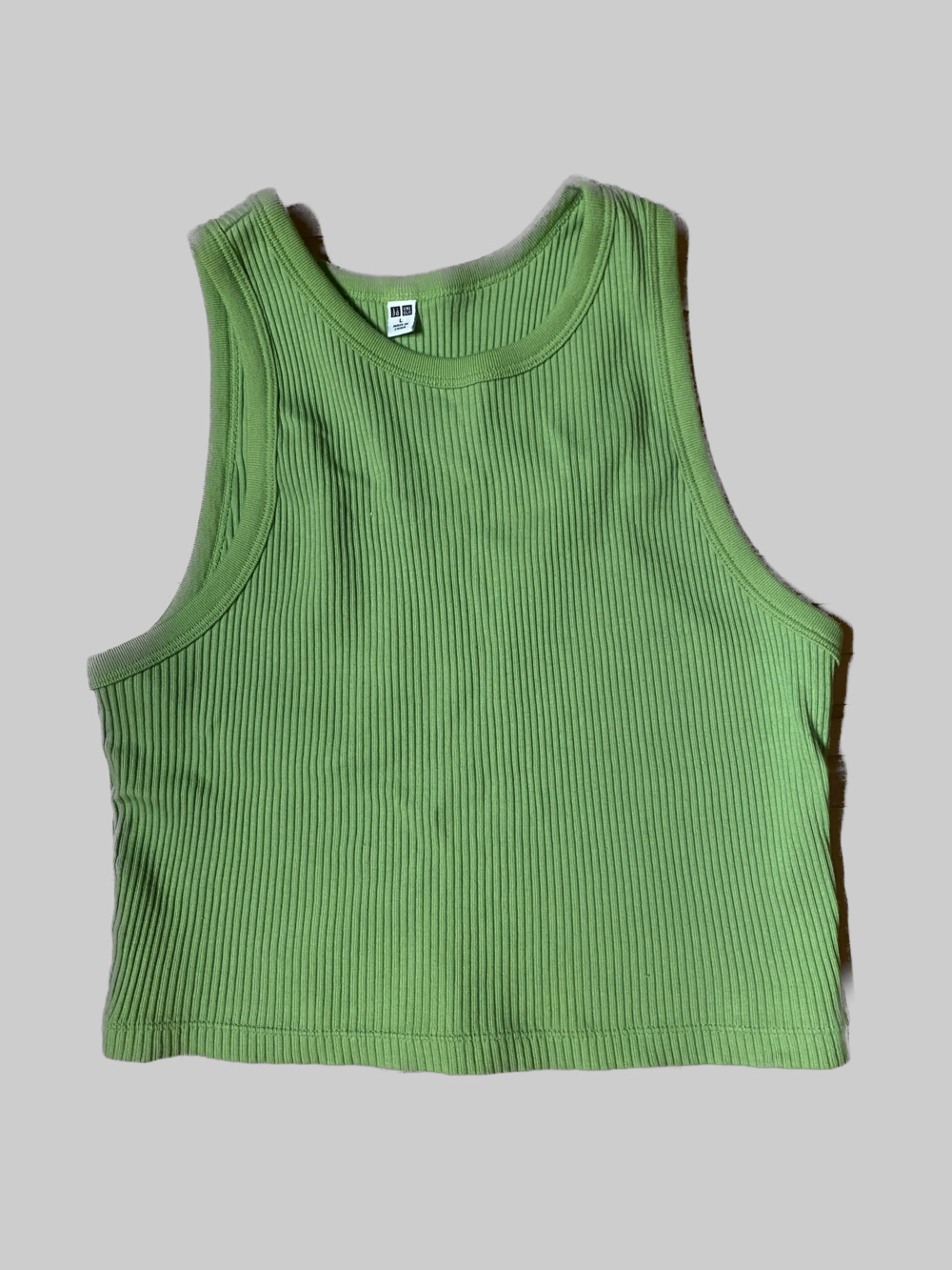 Uniqlo Ribbed Cropped Cotton/Spandex Tank Top - Green